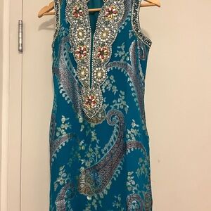 Saima Ajram Teal Embellished Dress